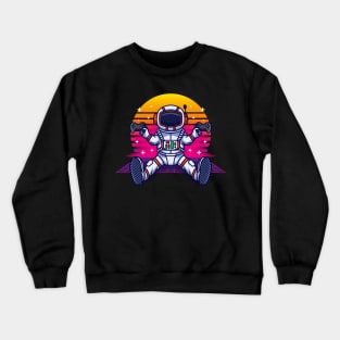 Retrowave Astronaut With Controller Vintage Gaming Crewneck Sweatshirt